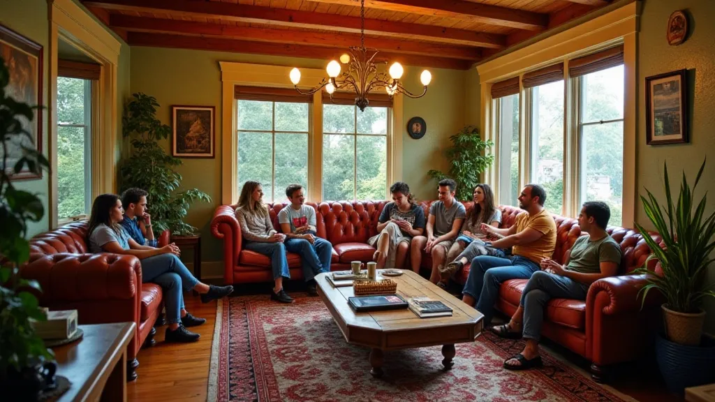 Travelers socializing in hostel common area