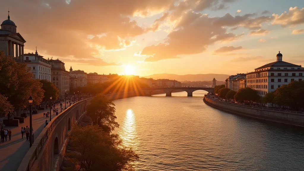 Panoramic view of a city at sunset