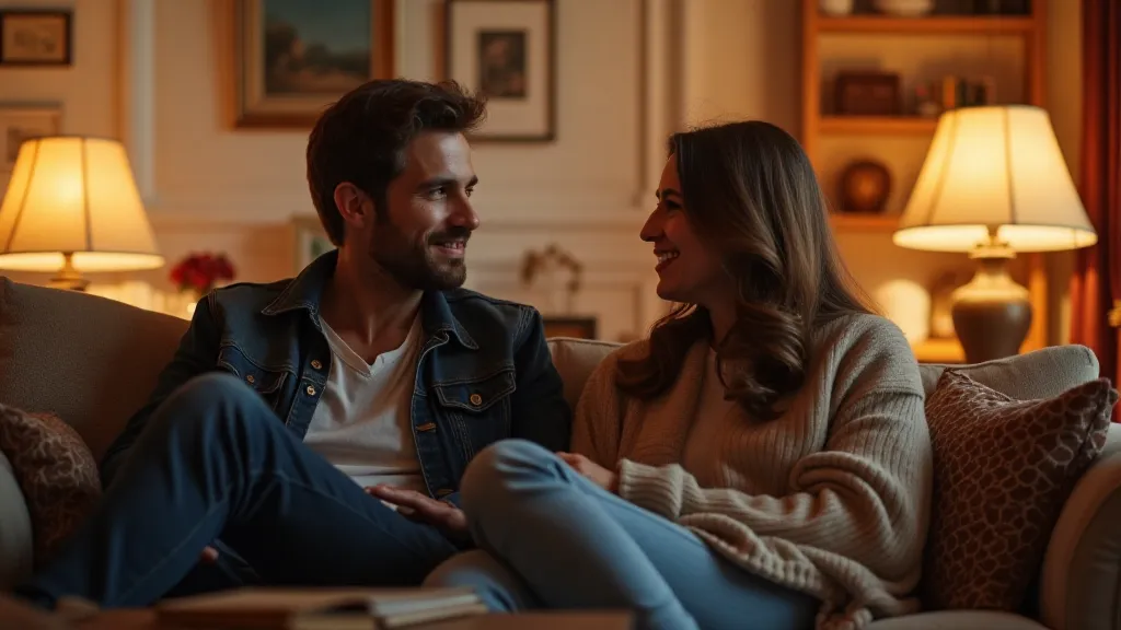 Traveler and host chatting in a cozy living room