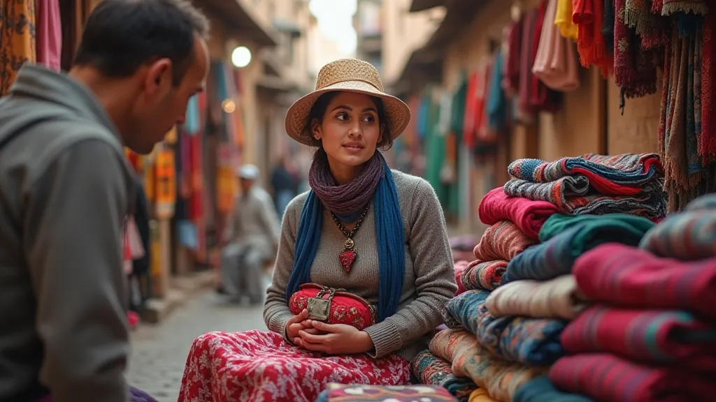 Traveler examining scarves
