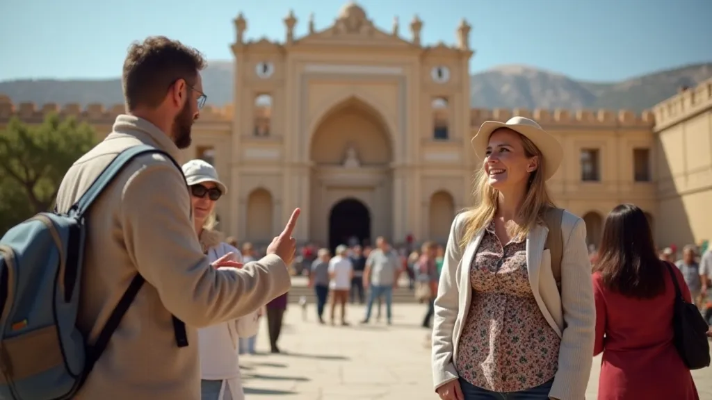 Tour guide leading a group of people
