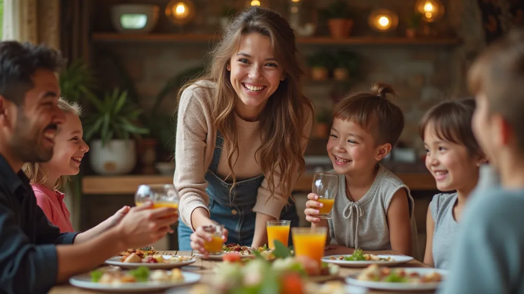 Traveler sharing meal with local family