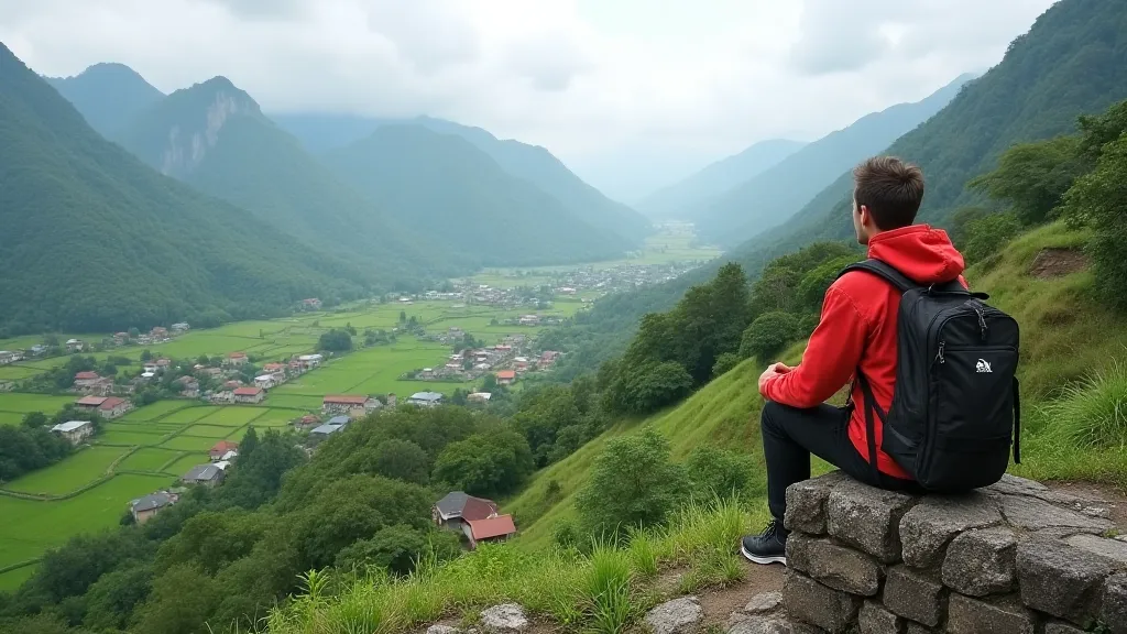 Traveler admiring a scenic landscape in Vietnam