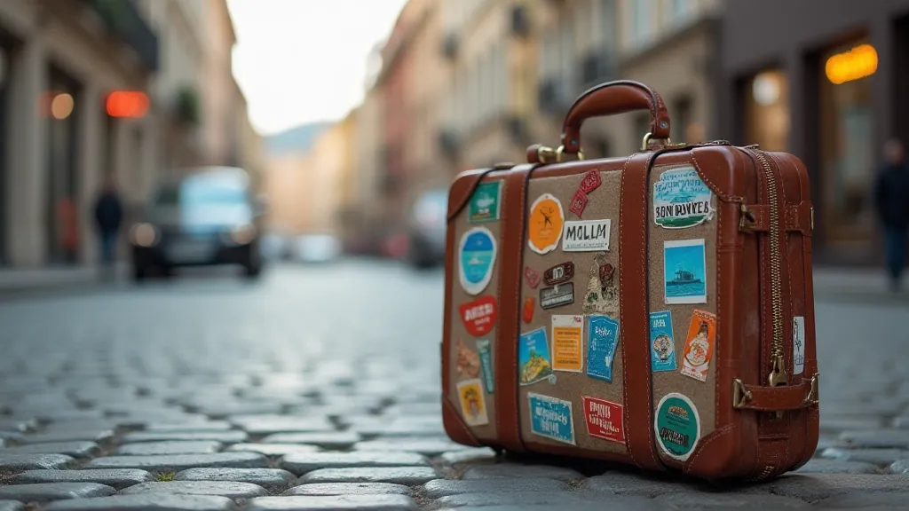 Vintage suitcase with travel stickers